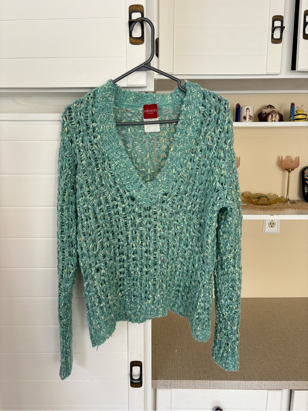 Vintage Mint Green Open-Knit Sweater